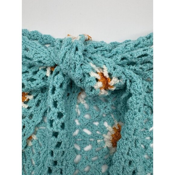 POL Strapless Crochet Top Women’s Medium Flower Bandana Aqua Blue Hippie 70s - Picture 7 of 11